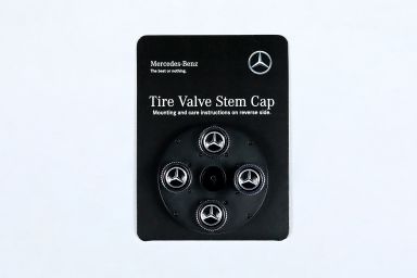 Mercedes-Benz Genuine Tire Valve Stem Cap Set, Silver Star on Black Caps OEM